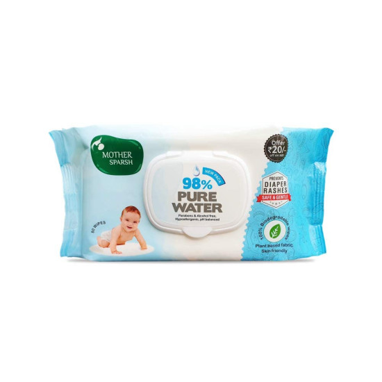 Mother Sparsh 98% Water Based Baby Wipes I Plant made Baby Wet Wipes I 80 Pcs