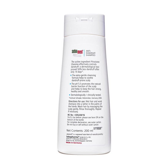 Sebamed Anti Dandruff Shampoo 200 ml I pH 5.5 I Reduces dandruff, scalp itching and irritation I Piroctone Olamine | phthalates, SLS and parabens free | 50% dandruff reduction in 2 weeks l Toxin free