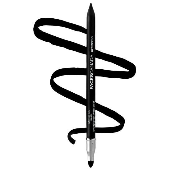 FACES CANADA Ultime Pro Intense Gel Kajal With Smudger & Sharpener - Black, 1.2 g | 24 Hr Long Stay | Waterproof & Smudgeproof | One Swipe Smooth Application | 3-in-1 Kajal, Eyeliner, Smokey Eyeshadow