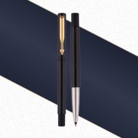 Parker Vector Standard Gold Trim Roller Ball Pen | Ink Color - Blue | Black Body Color | Ergonomic Design | Built for long writing sessions Parker Vector Standard Gold Trim Roller Ball Pen | Ink Color - Blue | Black Body Color | Ergonomic Design | Built for long writing sessions