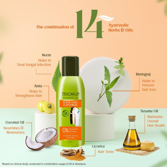 Trichup Ayurvedic Hair Fall Control Oil | No Mineral & Paraben- Pack of 2 x 200ml