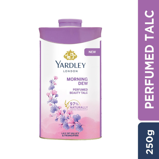 Yardley London Morning Dew Perfumed Talc Pwder for Women with Calcium Carbonate, Magnisium Carbonate, Fragrance, Dipropylene Glycol, Calcium Silicate, Triclosan, Pack of 1, 250g