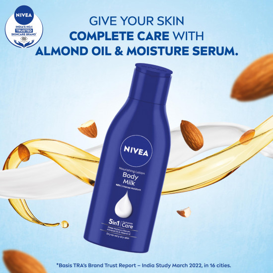 NIVEA Nourishing Body Milk 120ml Body Lotion with Deep Moisture Serum | 48 H Moisturization | With 2X Almond Oil | Smooth and Healthy Looking Skin |For Very Dry Skin