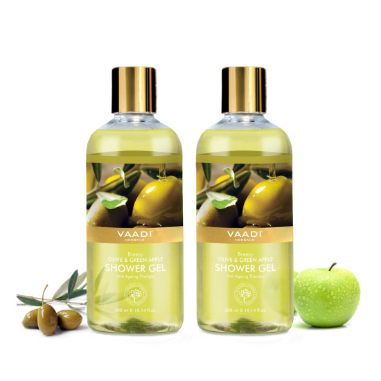 Vaadi Herbals Breezy Shower Gel, Olive and Green Apple, 300g (Pack of 2)