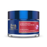 Blue Nectar Face Scrub for Glowing Skin with Kumkumadi Tailam | Non-Drying Exfoliating Scrub for Skin Brightening with AHA | Gentle Detan Cream for Women & Men (16 Herbs, 50g)