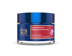 Blue Nectar Face Scrub for Glowing Skin with Kumkumadi Tailam | Non-Drying Exfoliating Scrub for Skin Brightening with AHA | Gentle Detan Cream for Women & Men (16 Herbs, 50g)