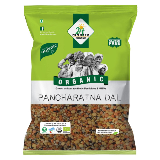 24 Mantra Organic Unpolished Panchratan Dal/Mixed Dal - 500gms | Pack of 1 | 100% Organic | Chemical Free & Pesticides Free | Adds variety to your Menu