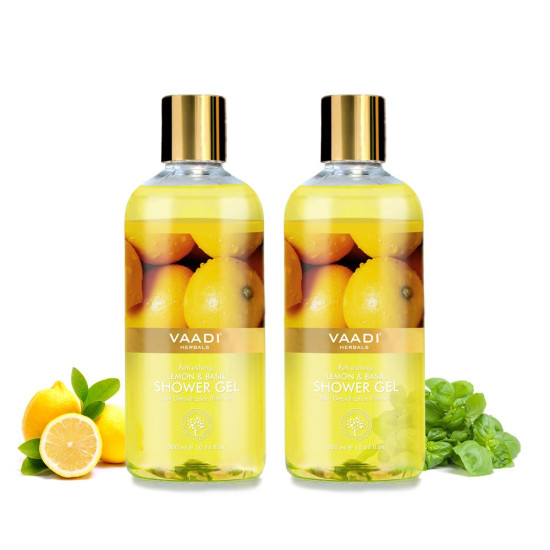 Vaadi Herbals Refreshing Shower Gel, Lemon and Basil, 300g (Pack of 2)