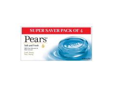 Pears Soft and Fresh Soap Bar (Combo Pack of 4) - With Glycerin and Mint for Soft Skin & Body, Paraben-Free Body Soaps For Bath Ideal for Men & Women