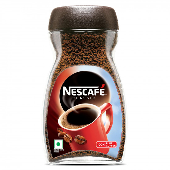 NESCAFE Classic Instant Coffee Powder | Instant Coffee Made with Robusta Beans | Roasted Coffee Beans | 100% Pure Coffee | 190g / 200g Bottle (Weight May Vary)