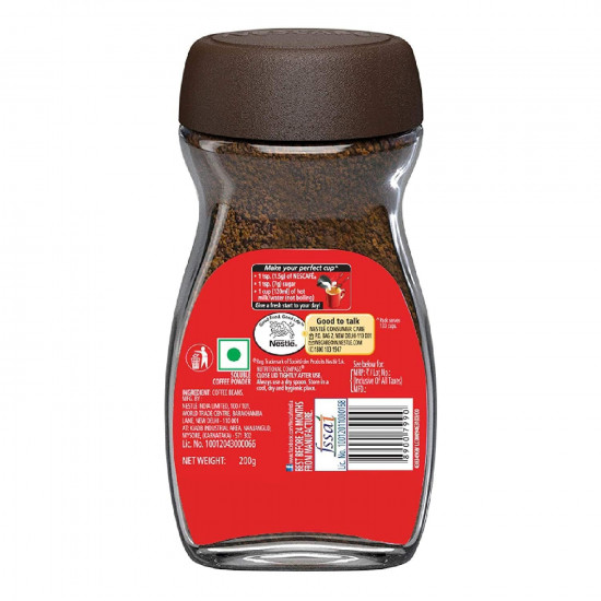 NESCAFE Classic Instant Coffee Powder | Instant Coffee Made with Robusta Beans | Roasted Coffee Beans | 100% Pure Coffee | 190g / 200g Bottle (Weight May Vary)