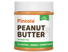 Pintola All Natural Peanut Butter (Crunchy) | Unsweetened | 30g Protein | Non GMO | Gluten Free | Vegan | Cholesterol Free (350g)