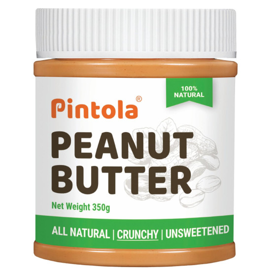 Pintola All Natural Peanut Butter (Crunchy) | Unsweetened | 30g Protein | Non GMO | Gluten Free | Vegan | Cholesterol Free (350g)