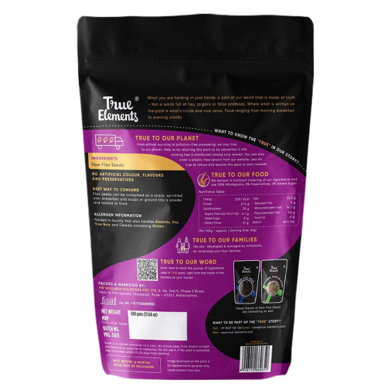 True Elements Flax Seeds 500g - Alsi Seeds | Flax Seeds for Hair Growth | Raw Seeds for Eating | Source of Iron & Dietary Fibre | Rich in Protein