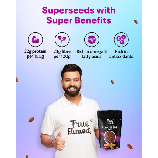 True Elements Flax Seeds 500g - Alsi Seeds | Flax Seeds for Hair Growth | Raw Seeds for Eating | Source of Iron & Dietary Fibre | Rich in Protein