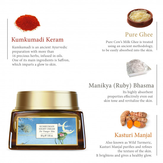 Forest Essentials Kumkumadi Night Cream, Nourishing Ayurvedic Cream, Lighten Pigmentation, Dark Spots & Blemishes Night Cream For Glowing Skin For Normal, Dry, Oily & Combination Skin For Unisex, 30g
