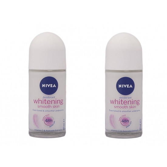 Nivea Whitening Smooth Skin Deodorant Roll On for Women, 50ml (Pack of 2)