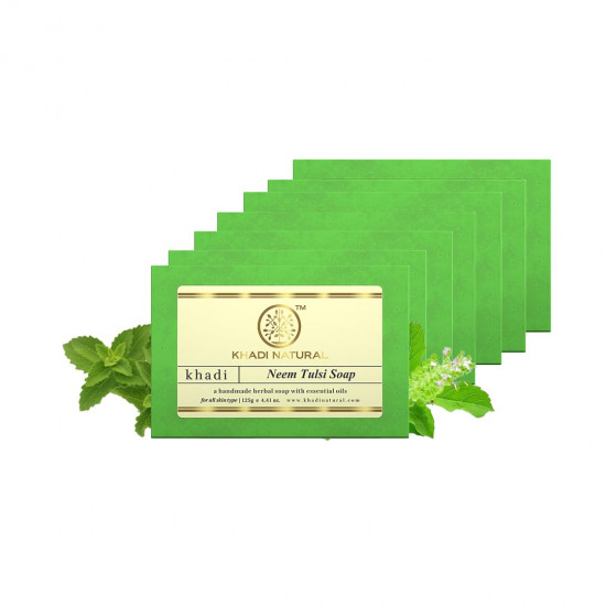 Khadi Natural Neem Tulsi Soap | Herbal Bathing Soap for Acne | Natural Soap with Essential Oils | Anti-Bacterial Soap | Suitable for All Skin Types | Pack of 7 | (125gm *7) (875gm)
