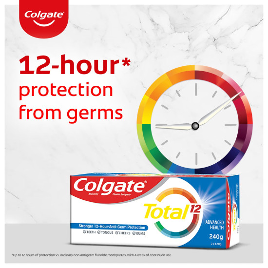 Colgate Total Whole Mouth Health, Antibacterial Toothpaste, 120gm (Advanced Health), World's No. 1* Germ-fighting Toothpaste