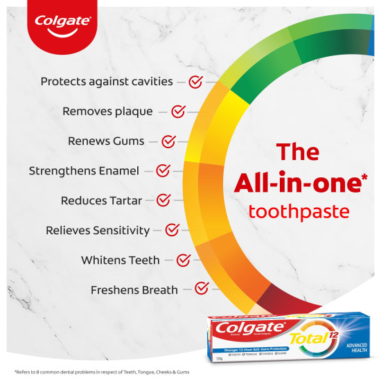 Colgate Total Whole Mouth Health, Antibacterial Toothpaste, 120gm (Advanced Health), World's No. 1* Germ-fighting Toothpaste