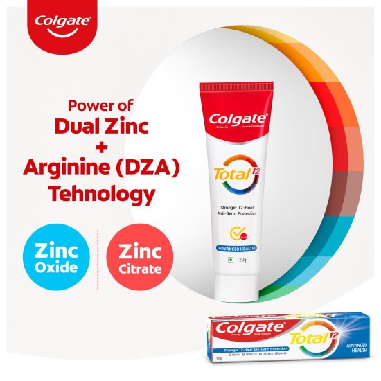 Colgate Total Whole Mouth Health, Antibacterial Toothpaste, 120gm (Advanced Health), World's No. 1* Germ-fighting Toothpaste