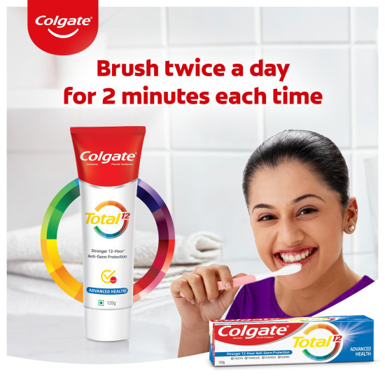 Colgate Total Whole Mouth Health, Antibacterial Toothpaste, 120gm (Advanced Health), World's No. 1* Germ-fighting Toothpaste