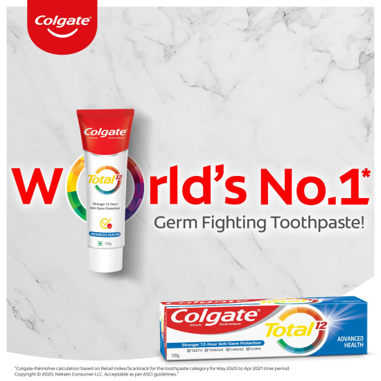 Colgate Total Whole Mouth Health, Antibacterial Toothpaste, 120gm (Advanced Health), World's No. 1* Germ-fighting Toothpaste