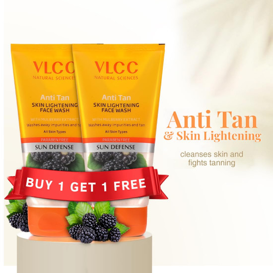 VLCC Anti Tan Skin Lightening Face Wash - 150ml X 2 Buy One Get One (300ml) | With Mulberry & Orange Peel Extract | Protect against Harsh Sun Damage, UVA And UVB Rays