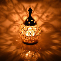 Collectible India Akhand Diya for Puja | Diyas Decorative Brass Crystal Oil Lamp | Diwali Decoration Item - Lantern Oval Shape Diwali Gifts | Return Gift | Home Decor Puja Lamp
