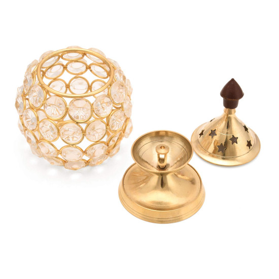 Collectible India Akhand Diya for Puja | Diyas Decorative Brass Crystal Oil Lamp | Diwali Decoration Item - Lantern Oval Shape Diwali Gifts | Return Gift | Home Decor Puja Lamp