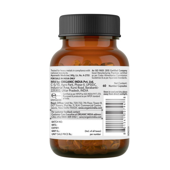 A TATA Product - Organic India Turmeric Formula - 60 Veg Capsules, Natural Anti-Inflammatory, Enhance Immunity, Liver Functions, Improves Metabolism, Skin, Bone & Joint Health, GMP & NPOP Certified