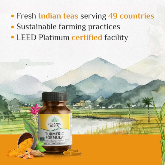 A TATA Product - Organic India Turmeric Formula - 60 Veg Capsules, Natural Anti-Inflammatory, Enhance Immunity, Liver Functions, Improves Metabolism, Skin, Bone & Joint Health, GMP & NPOP Certified