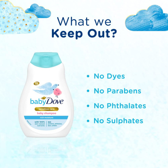 Baby Dove Shampoo 200 ml, Mild No Tears Rich Moisture Baby Shampoo for kids, Gentle Care for Baby's Soft Hair - No sulphate, no Paraben shampoo