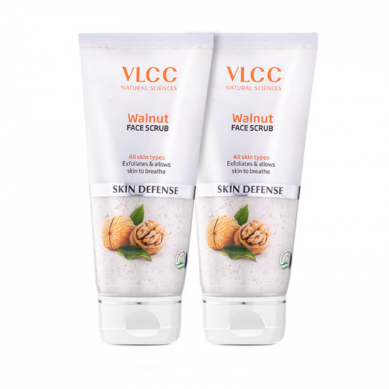 VLCC Walnut Face Scrub - 80g - (Pack of 2) | Moisturizing Scrub For Mild Exfoliation | Helps Reduce Skin Damage | Soothing, Calming and Brightening Scrub | Tanning Protection Against Sun Damage.