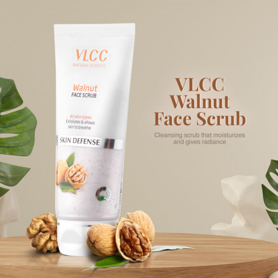 VLCC Walnut Face Scrub - 80g - (Pack of 2) | Moisturizing Scrub For Mild Exfoliation | Helps Reduce Skin Damage | Soothing, Calming and Brightening Scrub | Tanning Protection Against Sun Damage.