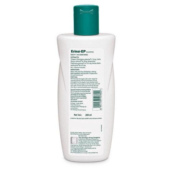 Himalaya Erina-EP Shampoo | 200 ml | Tick & Flea Control for Dogs & Cats | with Neem & Eucalyptus for Skin Health & Hygiene