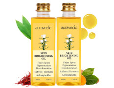 Auravedic Saffron Face Oil For Glowing Skin 100 ml Pack of 2 Ashwagandha Turmeric Face Serum For Pigmentation And Dark Spot Serum For Women Glowing Skin Face Body Oil After Bath For Daily Use