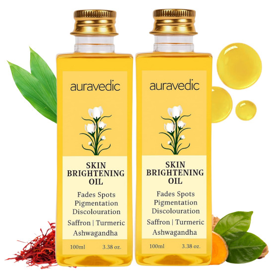 Auravedic Saffron Face Oil For Glowing Skin 100 ml Pack of 2 Ashwagandha Turmeric Face Serum For Pigmentation And Dark Spot Serum For Women Glowing Skin Face Body Oil After Bath For Daily Use
