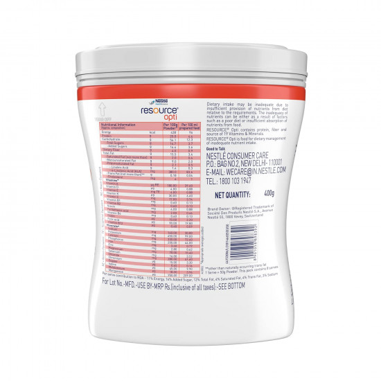 Resource Opti Nestle Resource Opti- 400g Pet Jar Pack (Vanilla Flavour)