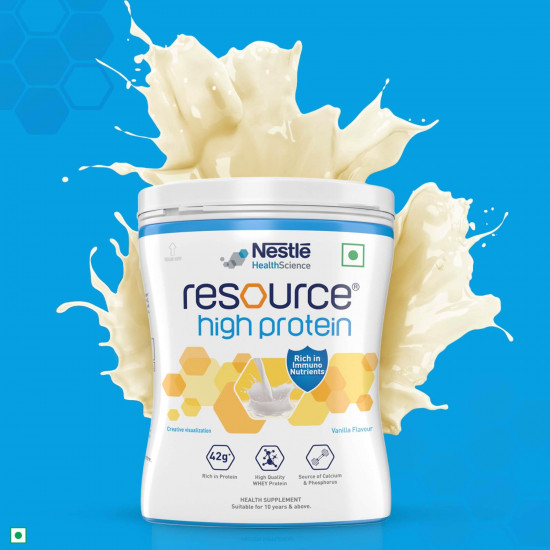 Nestle Resource High Protein - Vanilla Flavour, Contains Whey Protein, 42g Protein per 100g, Now Rich in ImmunoNutrients, Strengthens Muscles & Immune System - 400g Pet Jar Pack