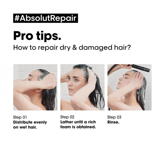 L'OREAL PROFESSIONNEL PARIS Absolut Repair Shampoo For Damaged & Weakend Hair, 300ML |Professional Hair Repairing Shampoo|Hair Strengthening Shampoo