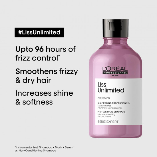 L'OREAL PROFESSIONNEL PARIS Liss Unlimited Shampoo For Rebellious & Frizzy Hair, 300Ml | Professional Anti - Frizz Shampoo | Hair Smoothing Shampoo