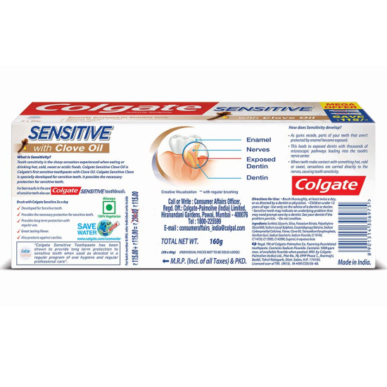 Colgate Sensitive Toothpaste with Clove Oil, for Sensitivity Relief, 160g,