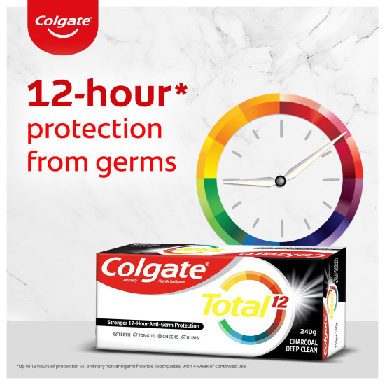 Colgate Total Whole Mouth Health, Antibacterial Toothpaste, 120g, (Charcoal Deep Clean), World's No. 1* Germ-fighting Toothpaste