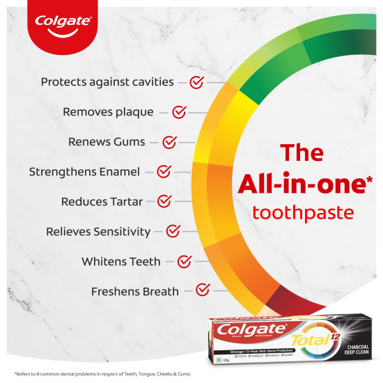 Colgate Total Whole Mouth Health, Antibacterial Toothpaste, 120g, (Charcoal Deep Clean), World's No. 1* Germ-fighting Toothpaste