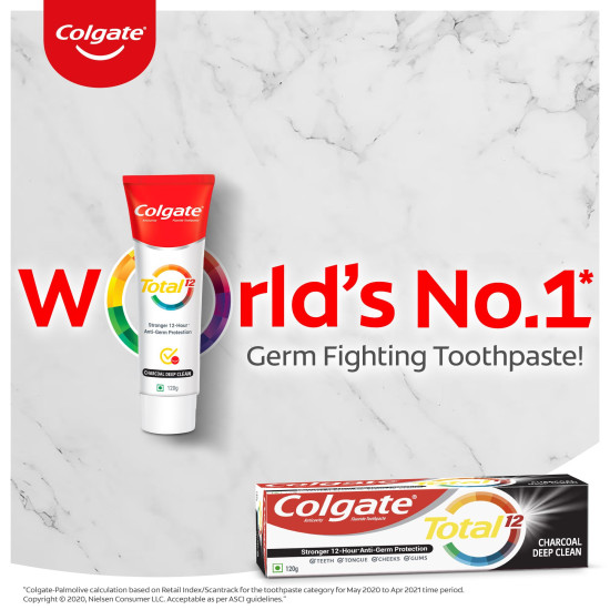 Colgate Total Whole Mouth Health, Antibacterial Toothpaste, 120g, (Charcoal Deep Clean), World's No. 1* Germ-fighting Toothpaste