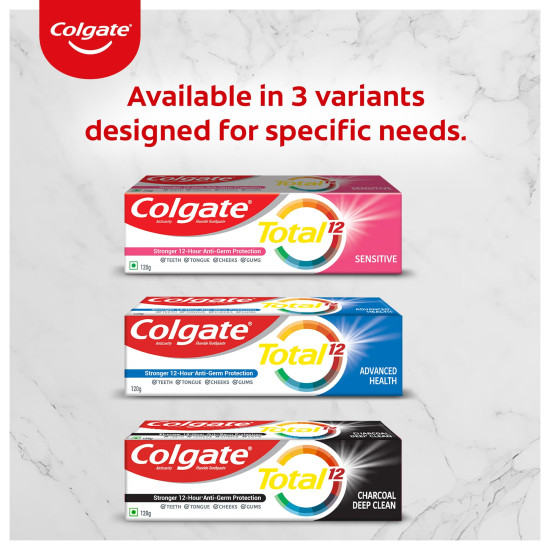 Colgate Total Whole Mouth Health, Antibacterial Toothpaste, 120g, (Charcoal Deep Clean), World's No. 1* Germ-fighting Toothpaste