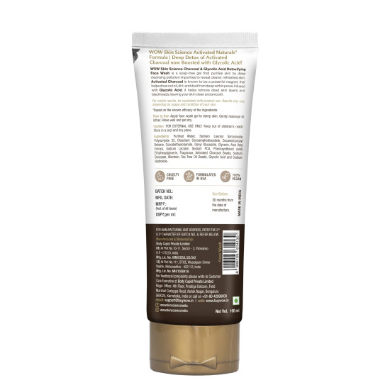 WOW Skin Science Wow Activated Charcoal Infused With Activated Charcoal Beads No Parabens & Sulphate Face Wash (100Ml) WOW Skin Science Wow Activated Charcoal Infused With Activated Charcoal Beads No Parabens & Sulphate Face Wash (100Ml)