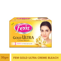 Fem Fairness (Gold Ultra) Crème Bleach - 30g | Advanced Parlour Like Glow System | Removes Tan, Brightens Skin & Gives Radiant Complexion | For All Skin Types | No Added Ammonia