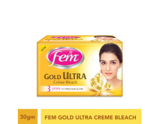 Fem Fairness (Gold Ultra) Crème Bleach - 30g | Advanced Parlour Like Glow System | Removes Tan, Brightens Skin & Gives Radiant Complexion | For All Skin Types | No Added Ammonia